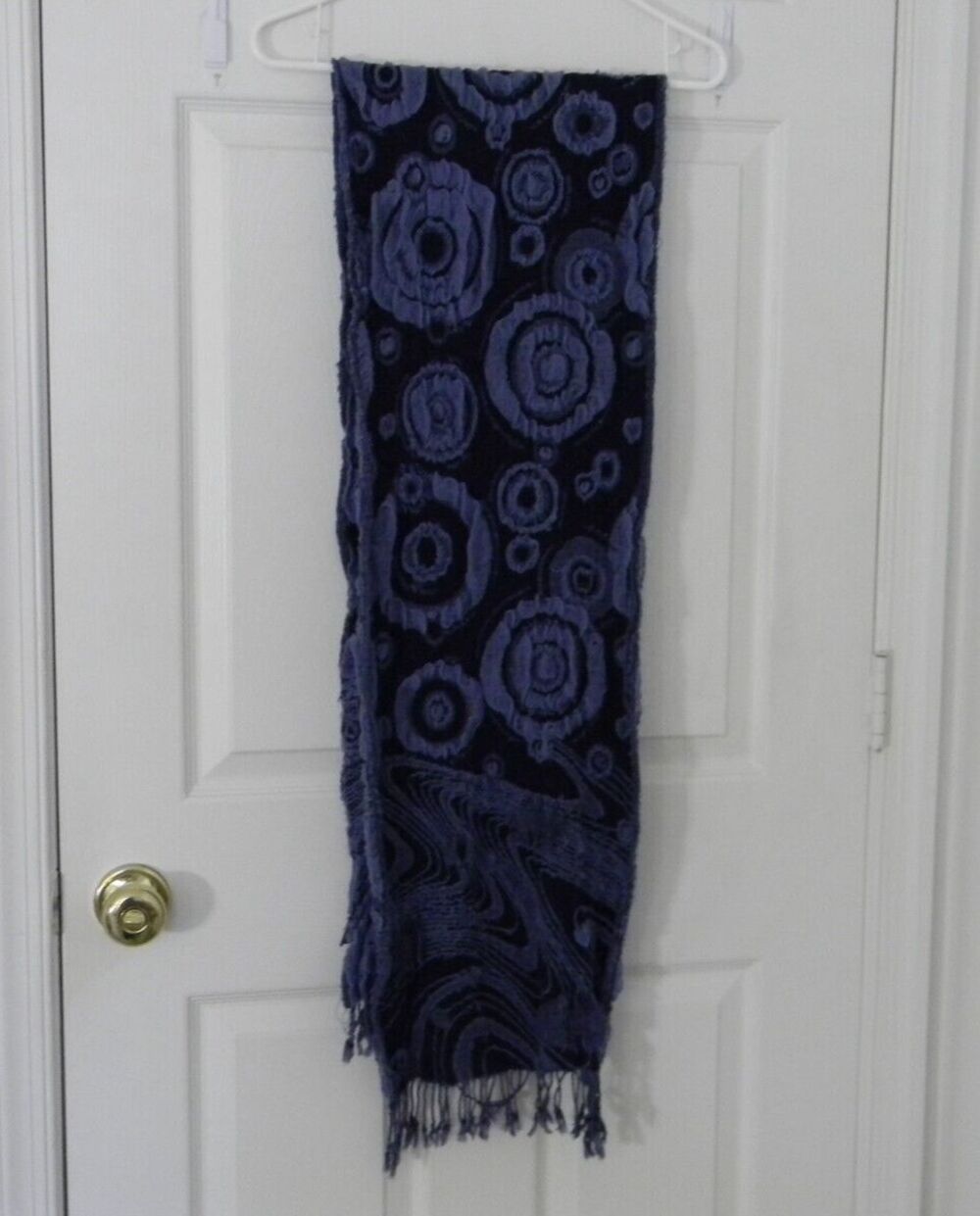 Navy Blue Burn-out Scarf Rectangle Denim-look Accessory